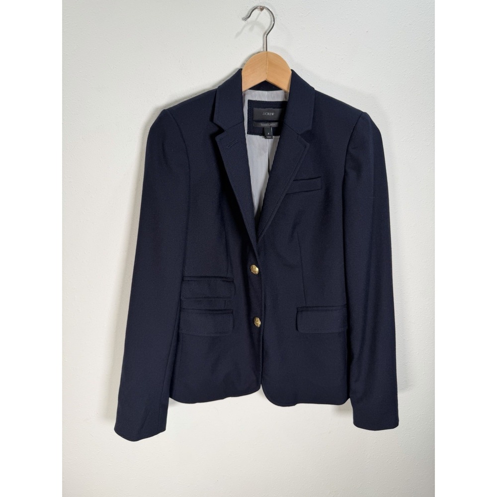 J Crew Schoolboy Blazer Womens Sz 2 Wool Blend Gold Buttons Navy Classic Preppy